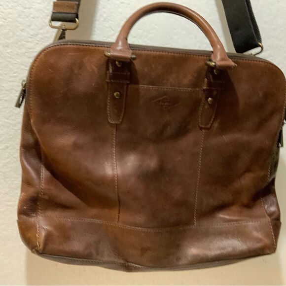 Fossil Briefcase Mens Brown Leather Bag Laptop Messenger - Picture 4 of 13